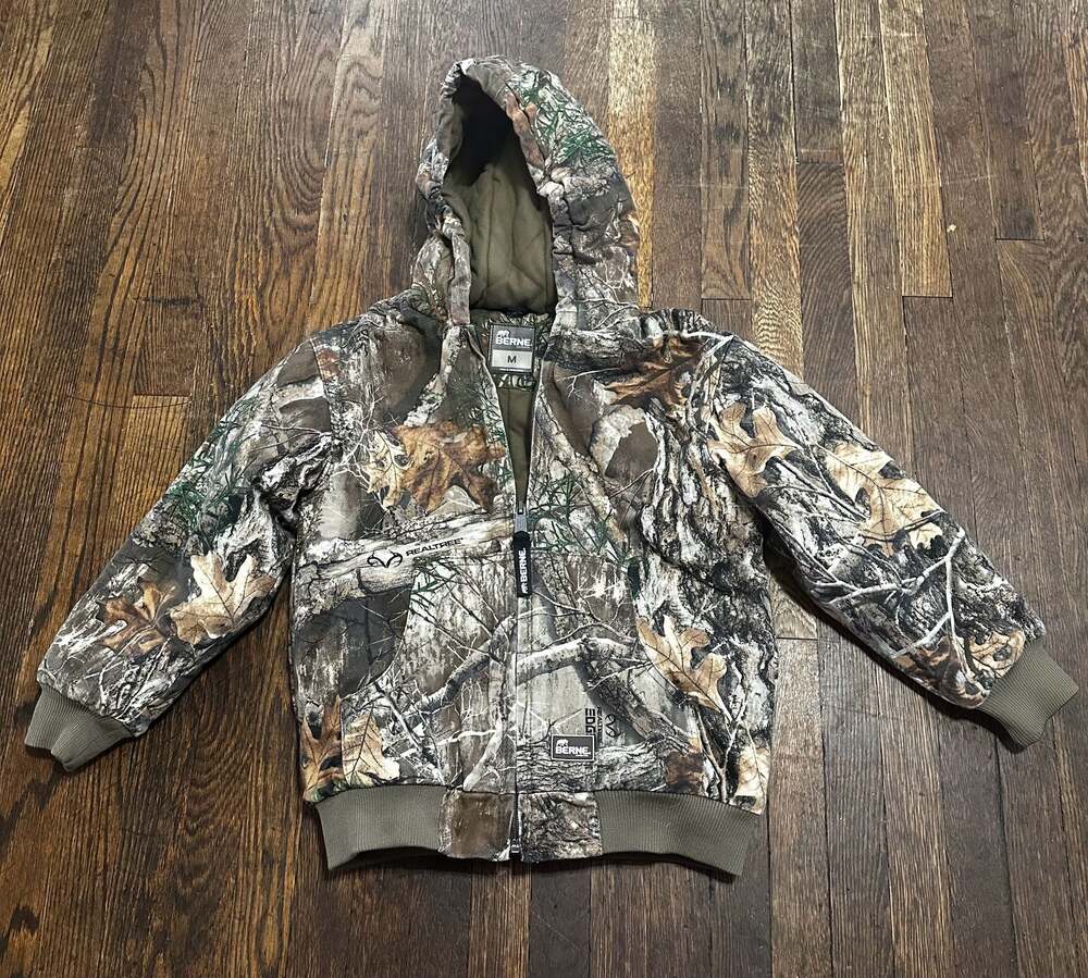 Kids Berne Heritage Hooded Jacket Realtree Edge Quilt Lined Youth Medium Camo